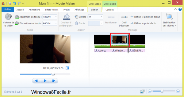 Movie Maker Resultat découpage