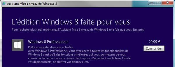 commander mise a jour Windows 8 pas cher 15€ ou 30€