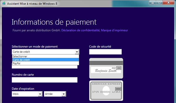 telechargement ou achat DVD Windows 8 carte de credit ou PayPal