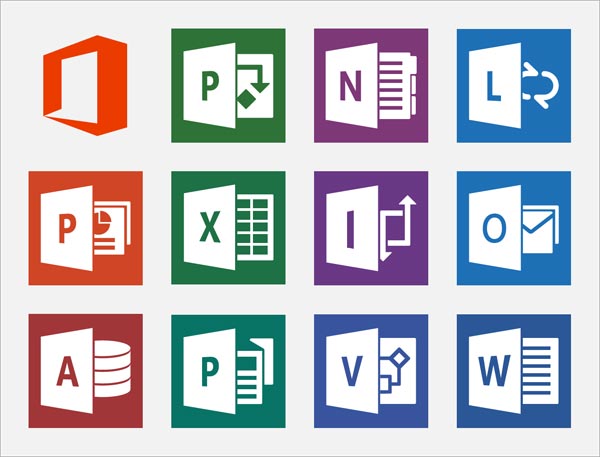 Office 2013 icones logiciels Word Excel PowerPoint Access Outlook Publisher