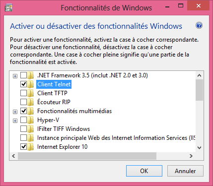 guide tutoriel installer et activer le client Telnet Windows 8