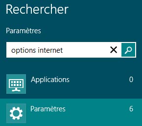 Windows 8 recherche Options Internet pour modifier page accueil IE10 Explorer