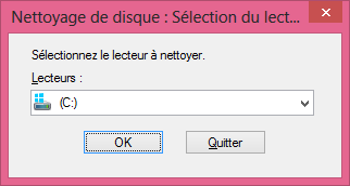 application Nettoyage de disque local C: sur Windows 8