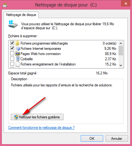comment utiliser Nettoyage de disque Windows 8 supprimer fichiers temporaires