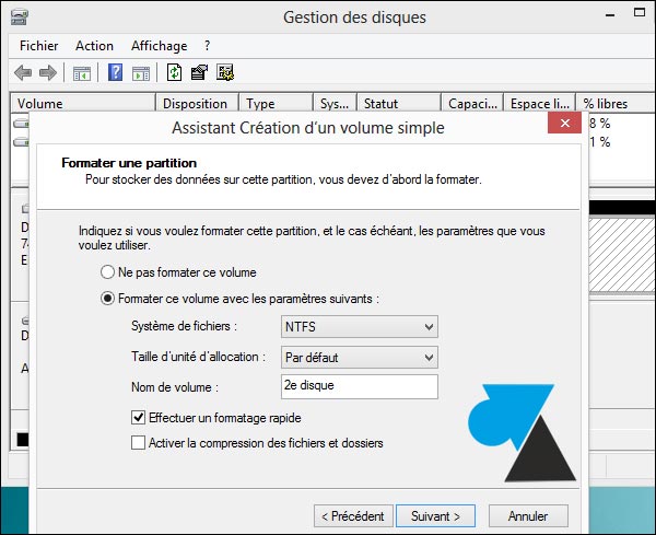 partition disque formater NTFS FAT32 Windows8