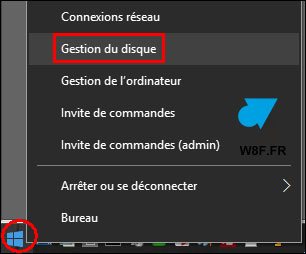 Windows 10 menu demarrer Gestion du disque dur partition