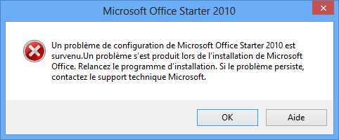 Office 2010 Starter erreur installation bug