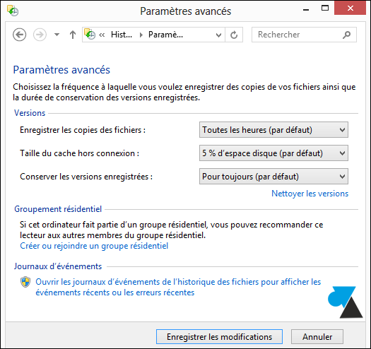 Windows8 sauvegarde automatique configuration avancee