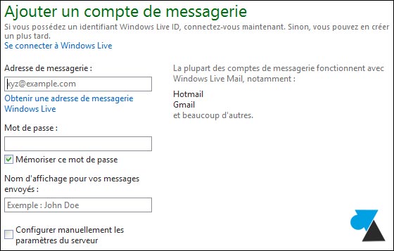 WLM Live Mail tutoriel configurer compte POP SMTP