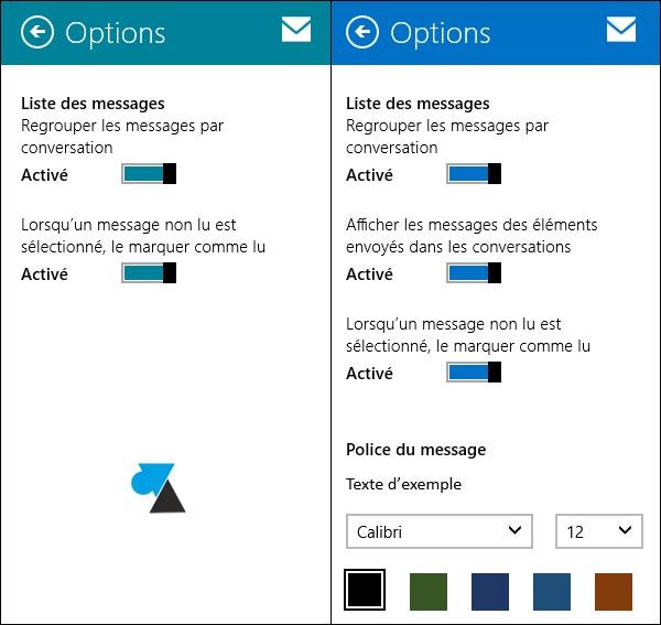 options Courrier Windows 8 8.1