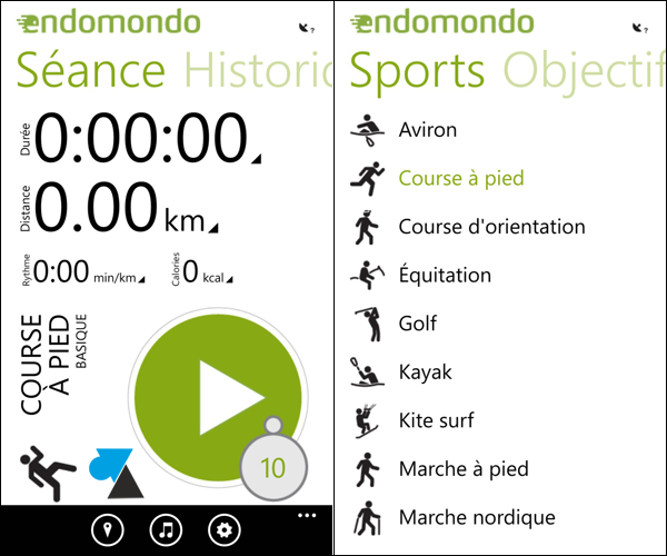 application Endomondo sportif WP8