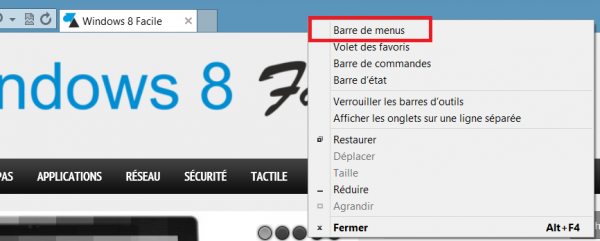 IE10 afficher menu contextuel