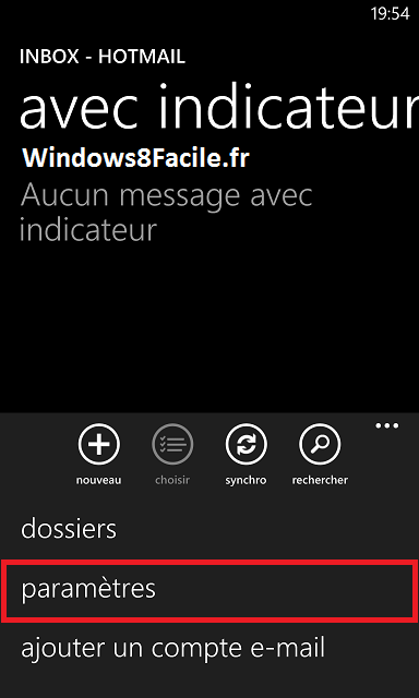 Windows Phone 8 e-mail signature, paramètres