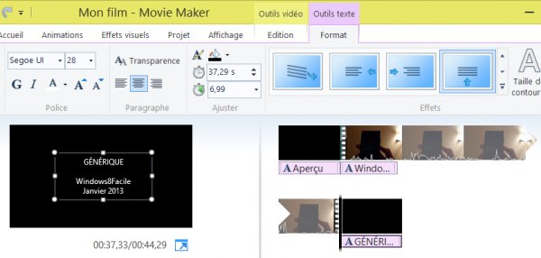 Movie Maker modification générique