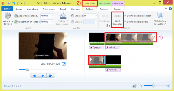 Movie Maker découpage vidéo