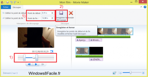 Movie Maker découpage exemple