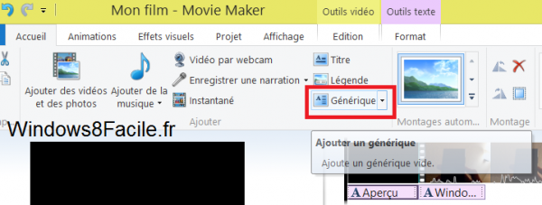 Movie Maker ajout Générique