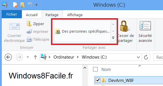 Windows 8 RT partage dossier