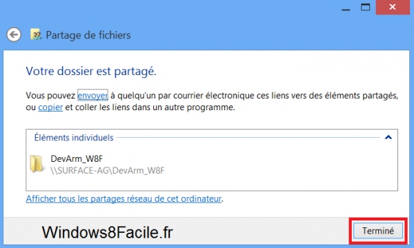 Windows 8 RT Surface partage valider