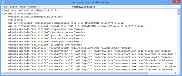 IE10 fichier compatibilité flash