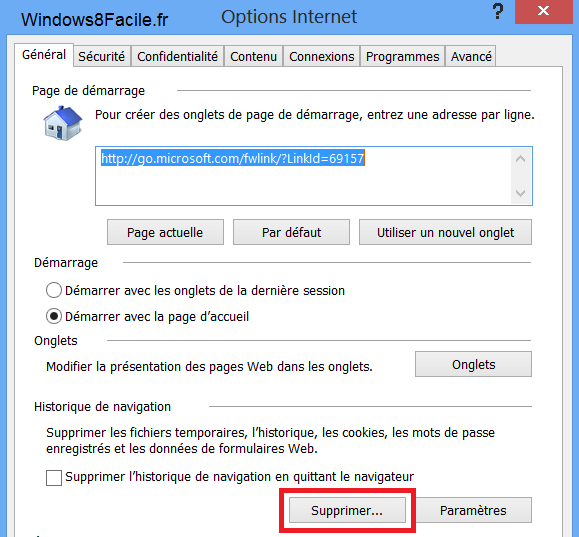 Windows IE10 supprimer historique