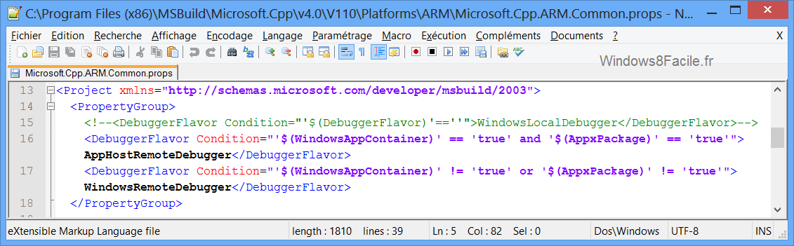 Visual Studio 2012 fichier à modifier