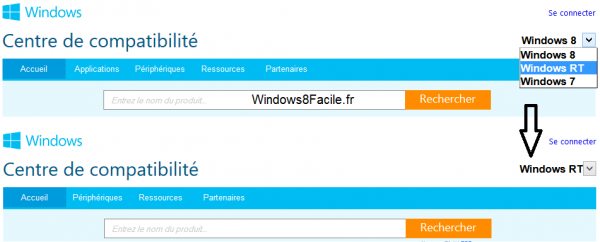 Windows 8 RT centre compatibilite