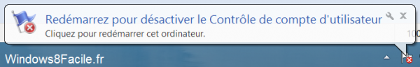 Windows 8 redémarrage requis UAC