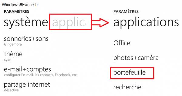 Windows Phone 8 paramètres applications