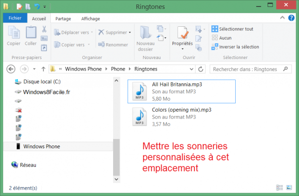 Windows phone 8 répertoire sonnerie