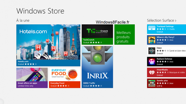 Windows Store toutes applications accueil