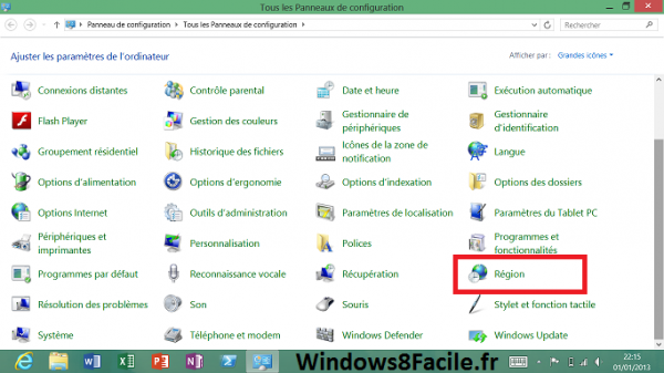 Windows 8 Panneau de configuration