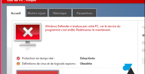 Microsoft Windows Defender logiciel antivirus desactive