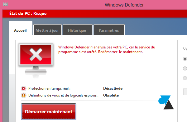 logiciel antivirus Windows Defender desactiver tutoriel Win8