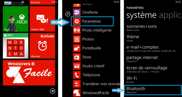 Windows Phone activer Bluetooth