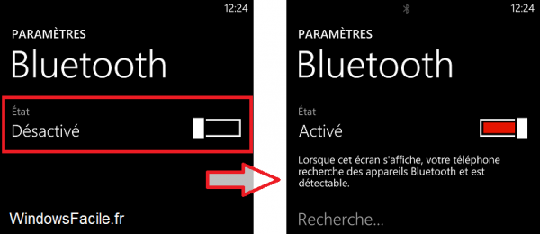 Windows Phone Activer le bluetooth