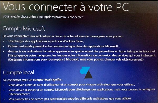 premier demarrage Windows 8 compte local compte Microsoft