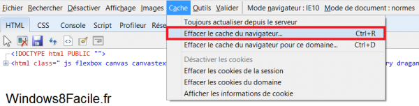 Internet explorer vider le cache