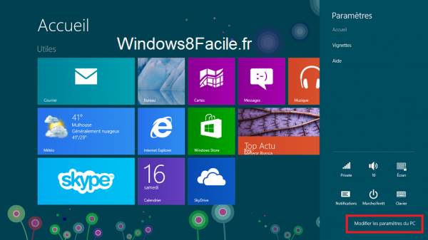 Windows 8 paramètres