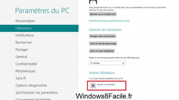 Windows 8 paramètres utilisateur
