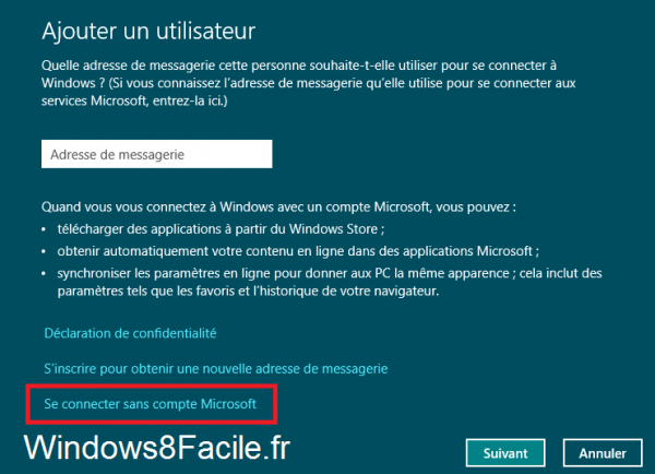 Windows 8 création utilisateur local