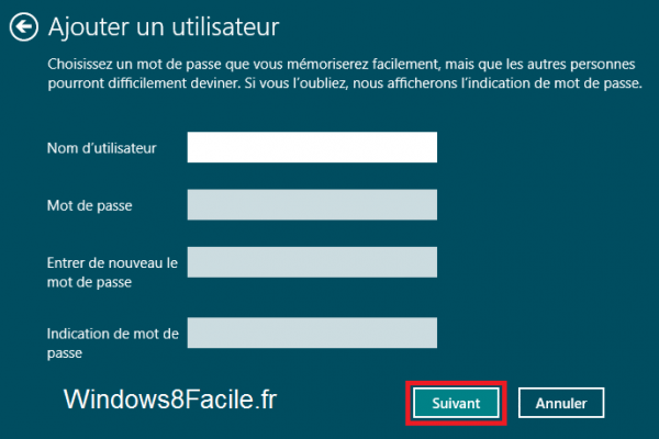 Windows 8 création du compte local