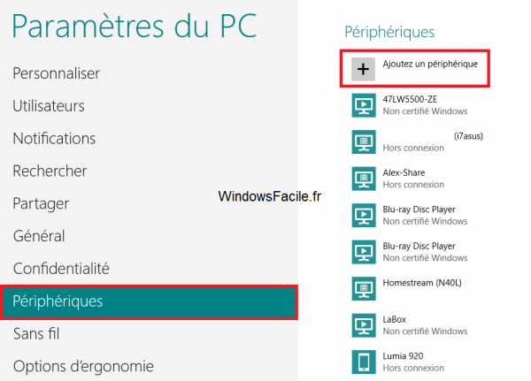 Windows 8 Périphériques