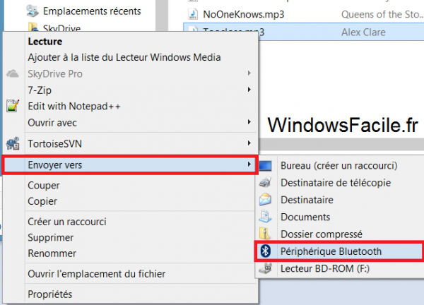 Windows 8 envoyer vers bluetooth