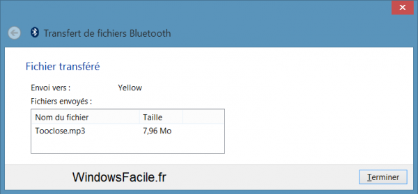 Windows 8 transfert bluetooth terminée