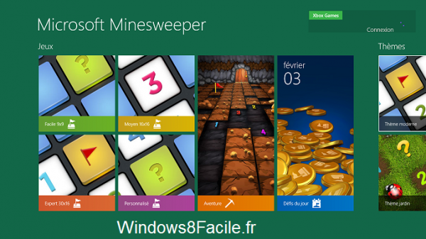 Microsoft Démineur Minesweeper accueil