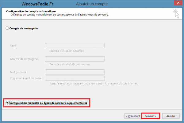 Outlook 2013 configuration manuelle