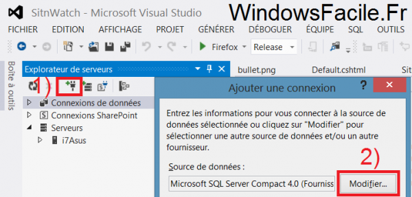 Visual Studio 2012 explorateur serveurs connecteur