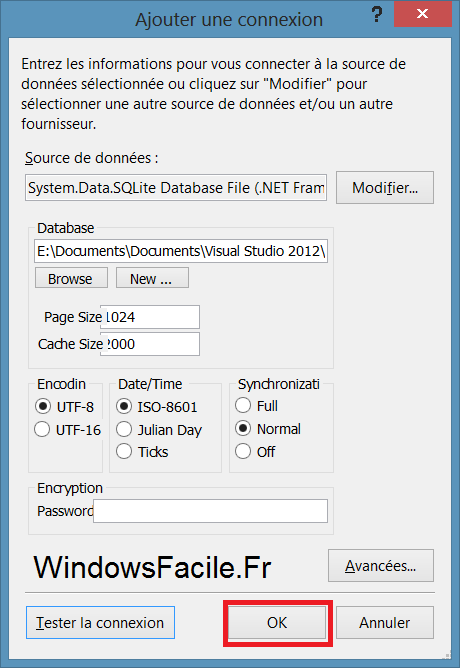 SQLite VS2012 création base