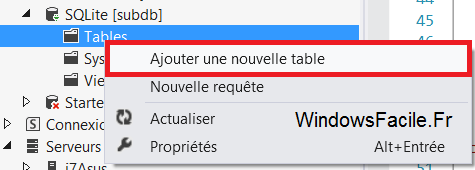 VS2012 ajouter table SQLite